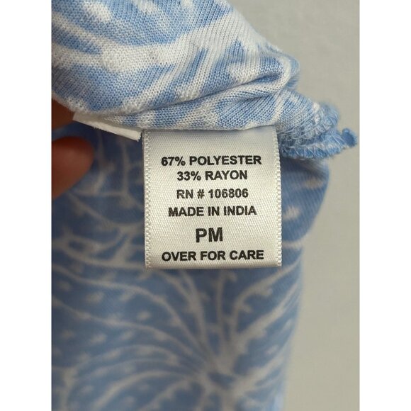 Emily Daniels Blue Floral Textured Short Sleeve Top Sz PM - Picture 6 of 10